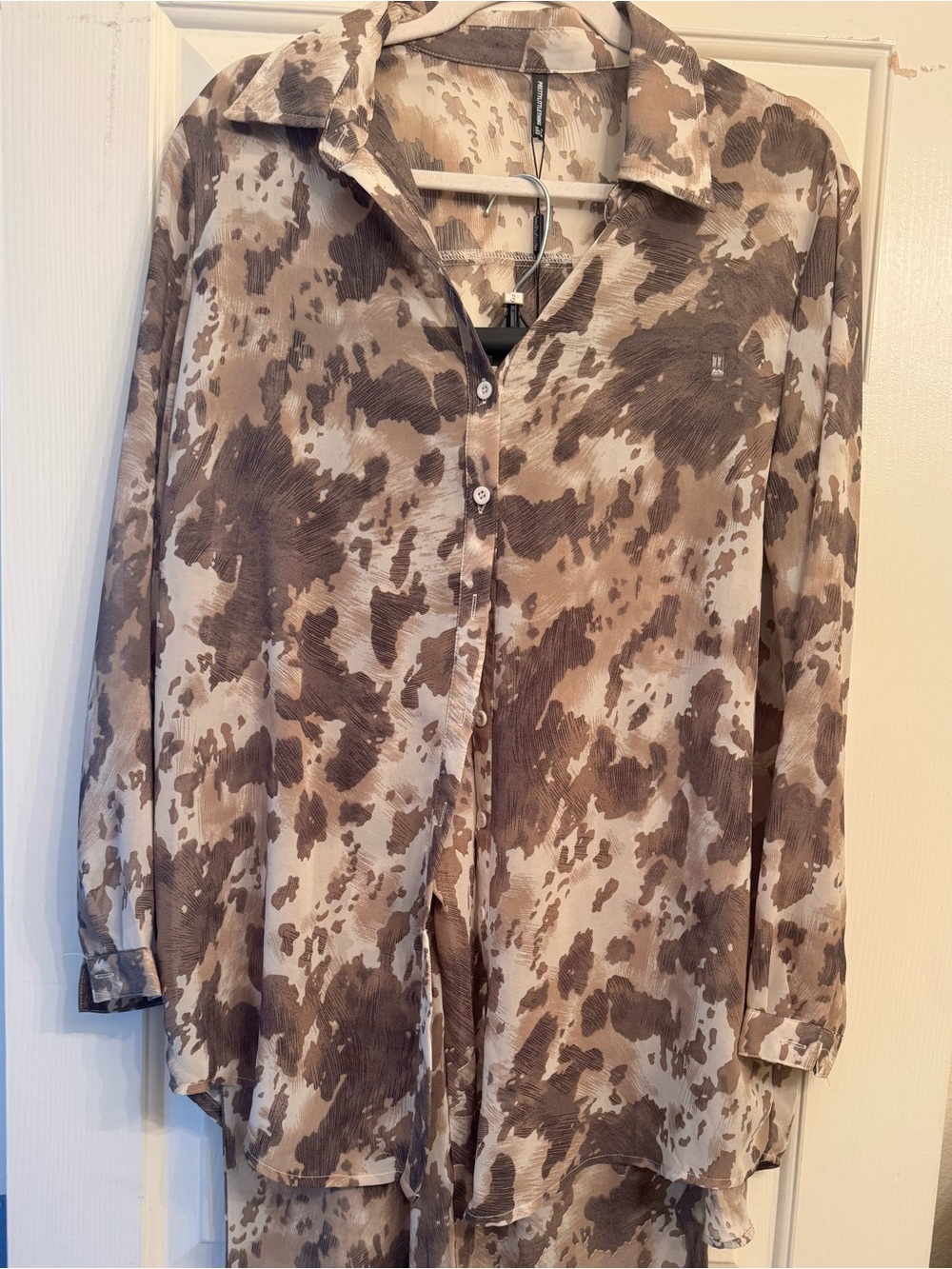 PrettyLittleThing Brown & Cream Animal Print Cover-Up Shirt & Pant Set